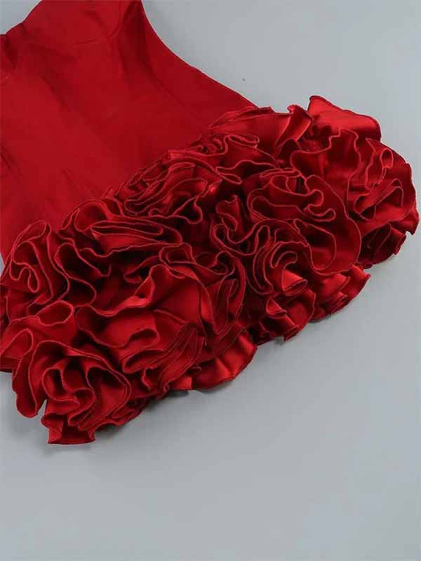 Retro Burgundy 3D Flower Lace-Up Square Strapless A-line Short Mini Dress Homecoming Dress