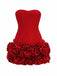 Retro Burgundy 3D Flower Lace-Up Square Strapless A-line Short Mini Dress Homecoming Dress