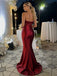 Sexy Burgundy Satin Sweetheart Strapless Mermaid Long Prom Dress