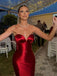 Sexy Burgundy Satin Sweetheart Strapless Mermaid Long Prom Dress