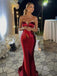 Sexy Burgundy Satin Sweetheart Strapless Mermaid Long Prom Dress