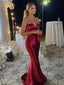 Sexy Burgundy Satin Sweetheart Strapless Mermaid Long Prom Dress