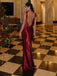 Sexy Satin Burgundy V-neck Backless Mermaid Long Prom Dress