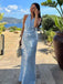 Sexy Sequin Blue Halter Backless Mermaid Long Prom Dress