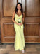 Sexy Yellow V-neck Lace Appliques Lace-Up Spaghetti Strap Mermaid Long Prom Dress