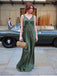 Simple Satin Dark Green V-neck Strap V-back Mermaid Long Prom Dress