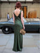 Simple Satin Dark Green V-neck Strap V-back Mermaid Long Prom Dress