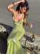 Sparkly Sequin Sage V-neck Spaghetti Strap Backless Lace Up Mermaid Long Prom Dress