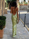 Sparkly Sequin Sage V-neck Spaghetti Strap Backless Lace Up Mermaid Long Prom Dress