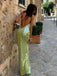 Sparkly Sequin Sage V-neck Spaghetti Strap Backless Lace Up Mermaid Long Prom Dress