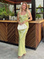 Sparkly Sequin Sage V-neck Spaghetti Strap Backless Lace Up Mermaid Long Prom Dress