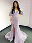 Sparkly Sequins Purple Sweetheart Off Shoulder Strapless Side Slit Mermaid Long Prom Dress