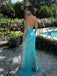 Sparkly Turquoise Sequin Strapless Choker Side Slit Backless Mermaid Long Prom Dress