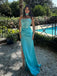 Sparkly Turquoise Sequin Strapless Choker Side Slit Backless Mermaid Long Prom Dress