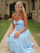 Unique Blue Chiffon Sweetheart Strapless Irregular Hem Lace Up A-line Long Prom Dress