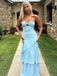 Unique Blue Chiffon Sweetheart Strapless Irregular Hem Lace Up A-line Long Prom Dress
