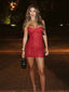 Vintage Burgundy Sweetheart Strapless Sequins Bodycon Homecoming Dress Short Mini Dress